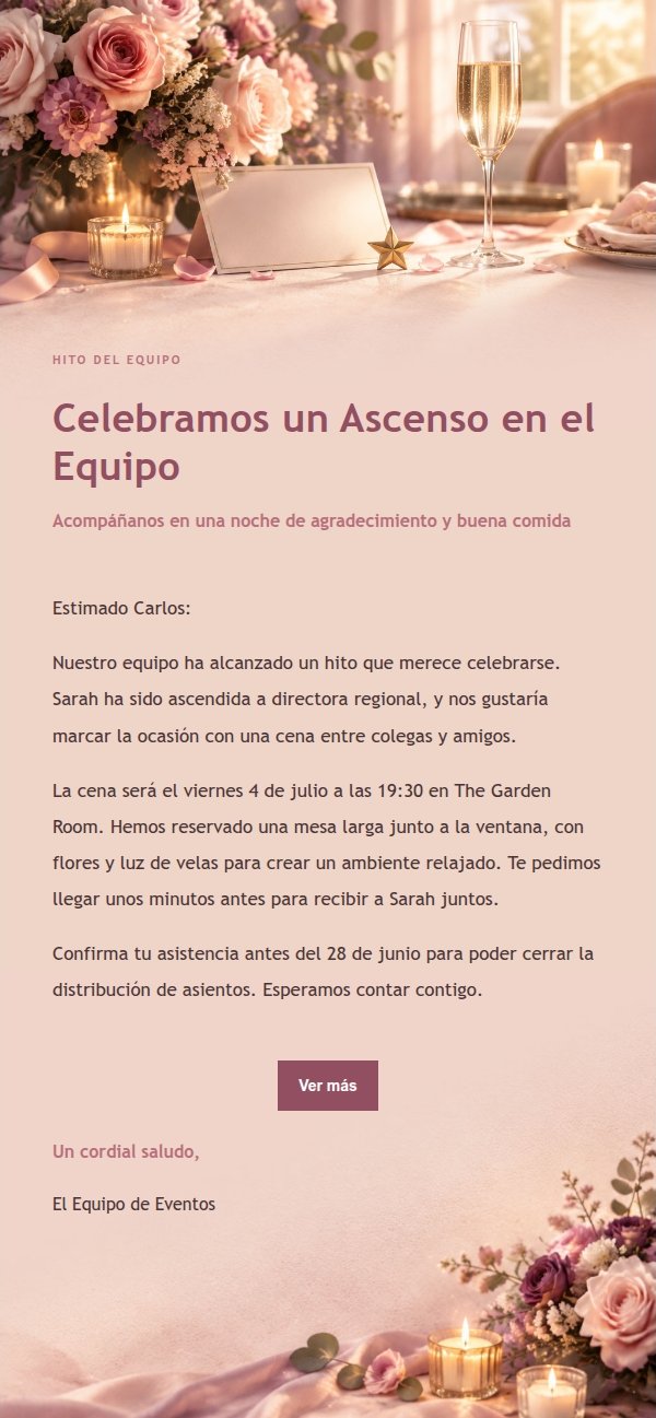 Invitación Cena Celebración Ascenso Estilo Rosa 2