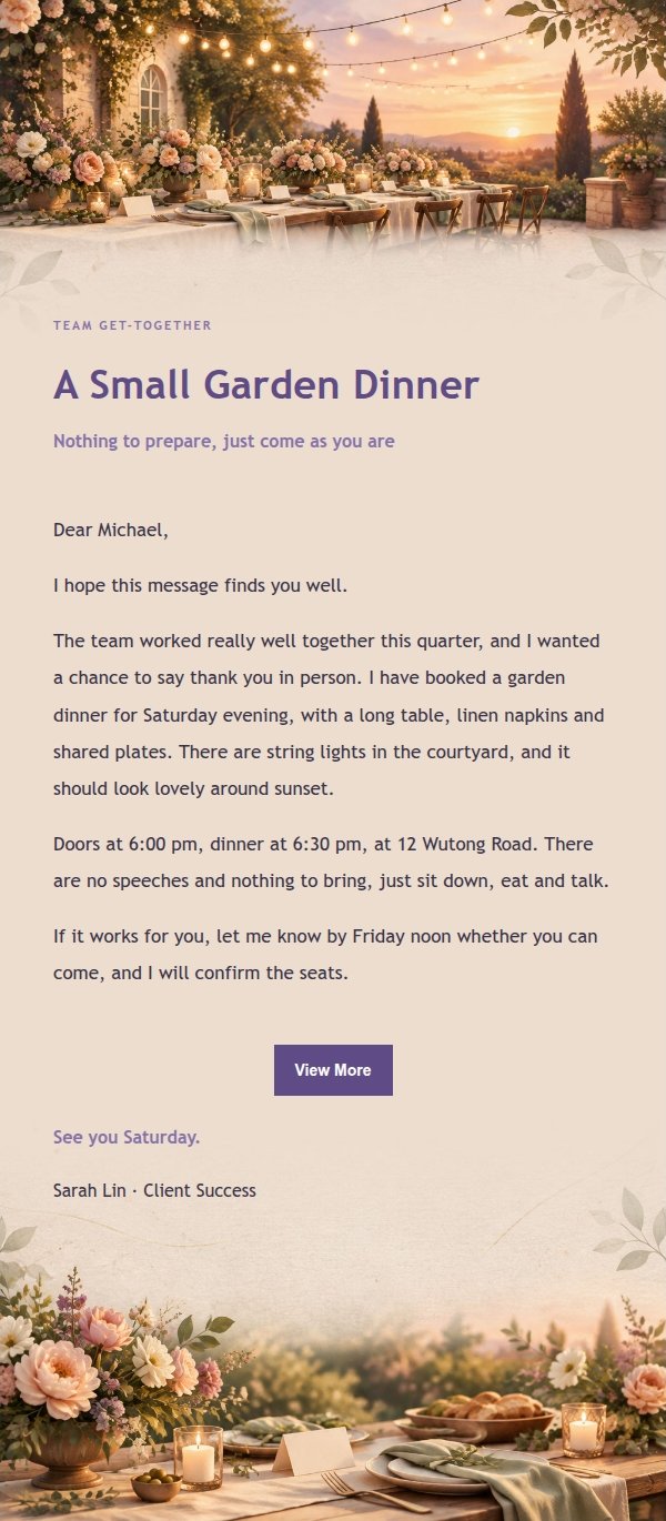 Lilac Garden Team Dinner Invitation 2