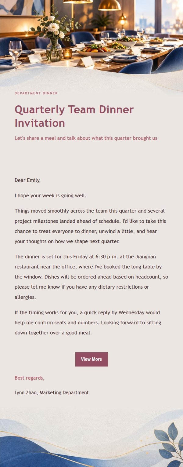 Rose Editorial Team Dinner Invitation