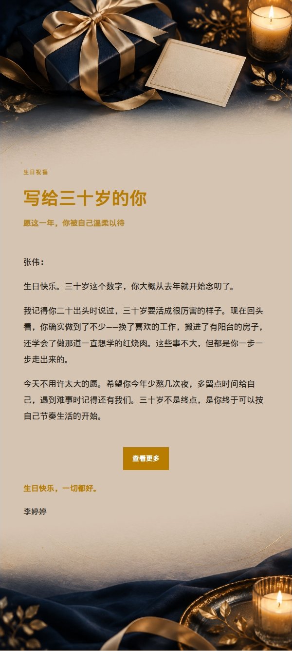 深蓝鎏金生日祝福邮件