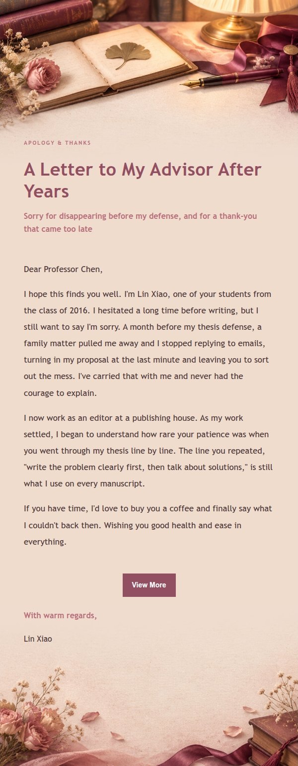 Rose Editorial Apology & Thank-You Letter to a Professor