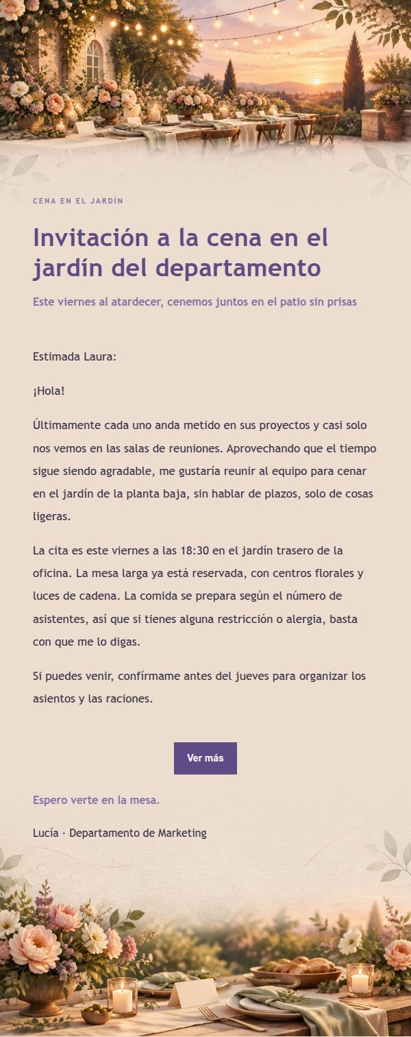 Invitación a Cena en el Jardín del Departamento