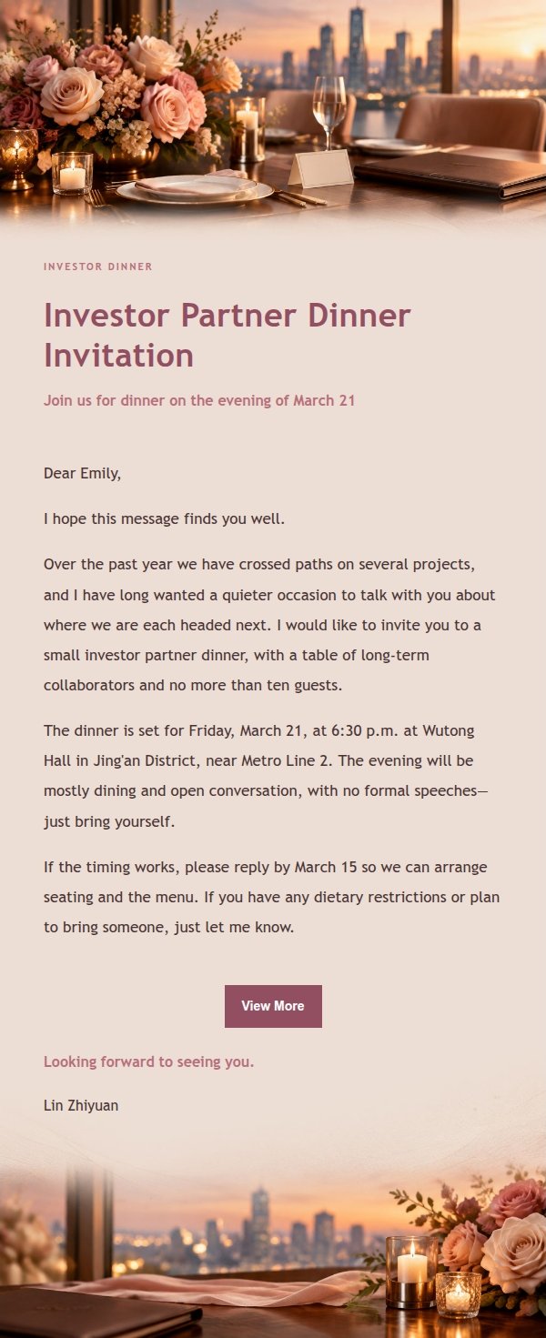 Rose Editorial Investor Dinner Invitation