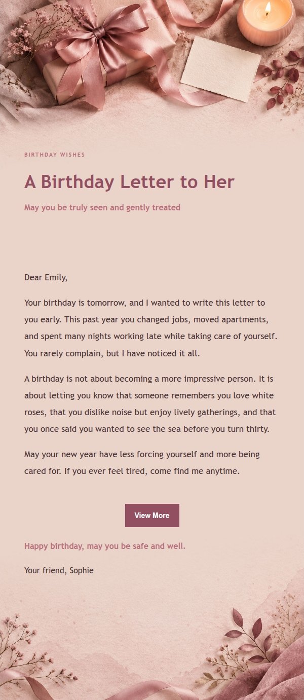 Rose Editorial Birthday Wish Email