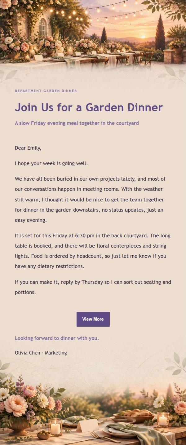 Lilac Garden Team Dinner Invitation