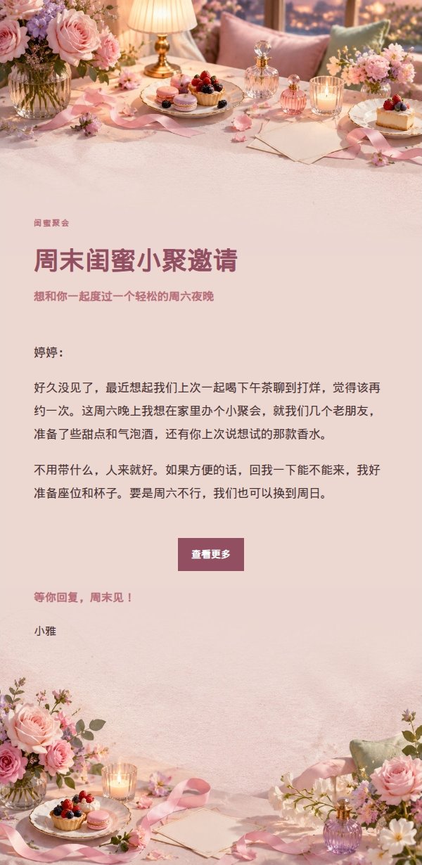 玫瑰编辑风闺蜜聚会邀请函