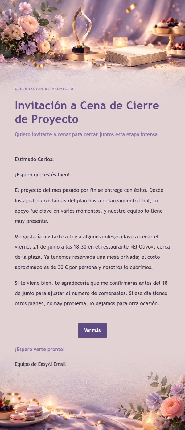 Invitación a Celebración de Proyecto en Lila Tinta