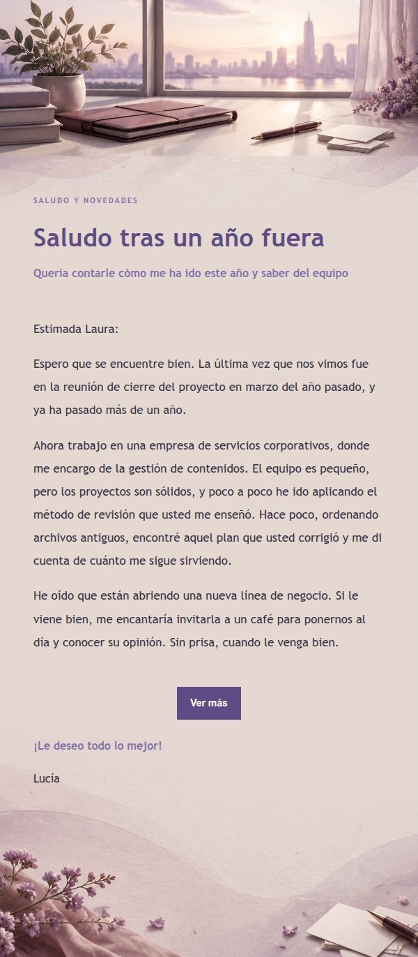 Carta de Reencuentro con Antiguo Empleador en Tono Lila