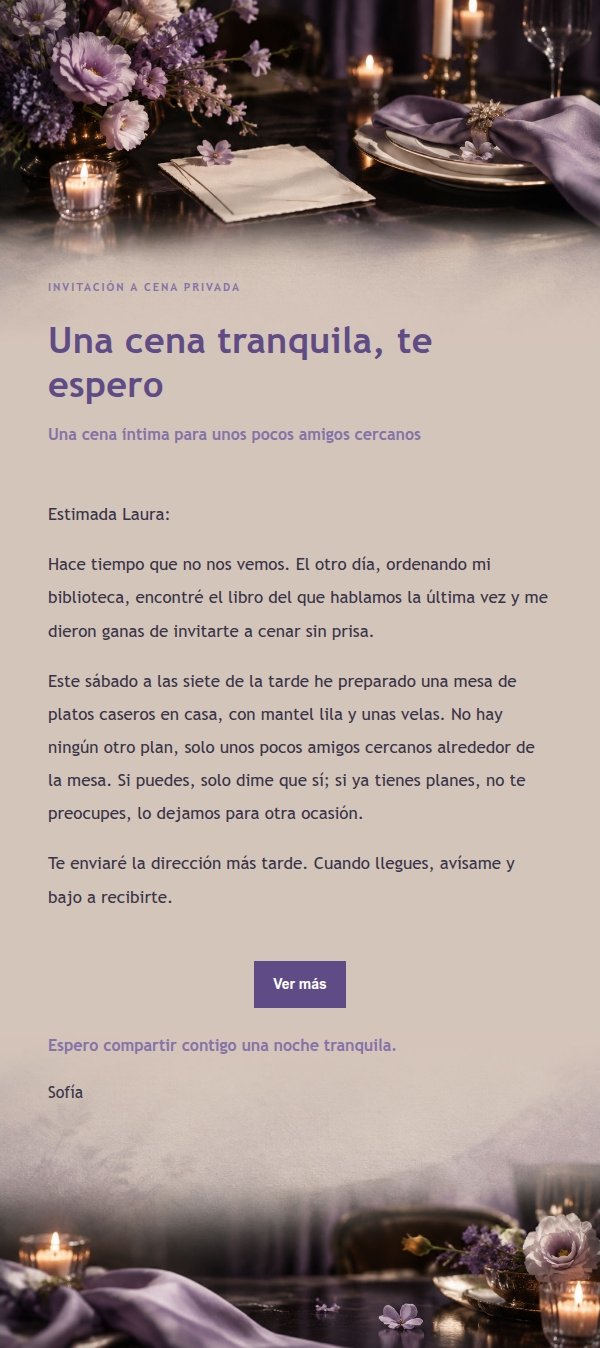 Invitación a Cena Privada Lila Tinta