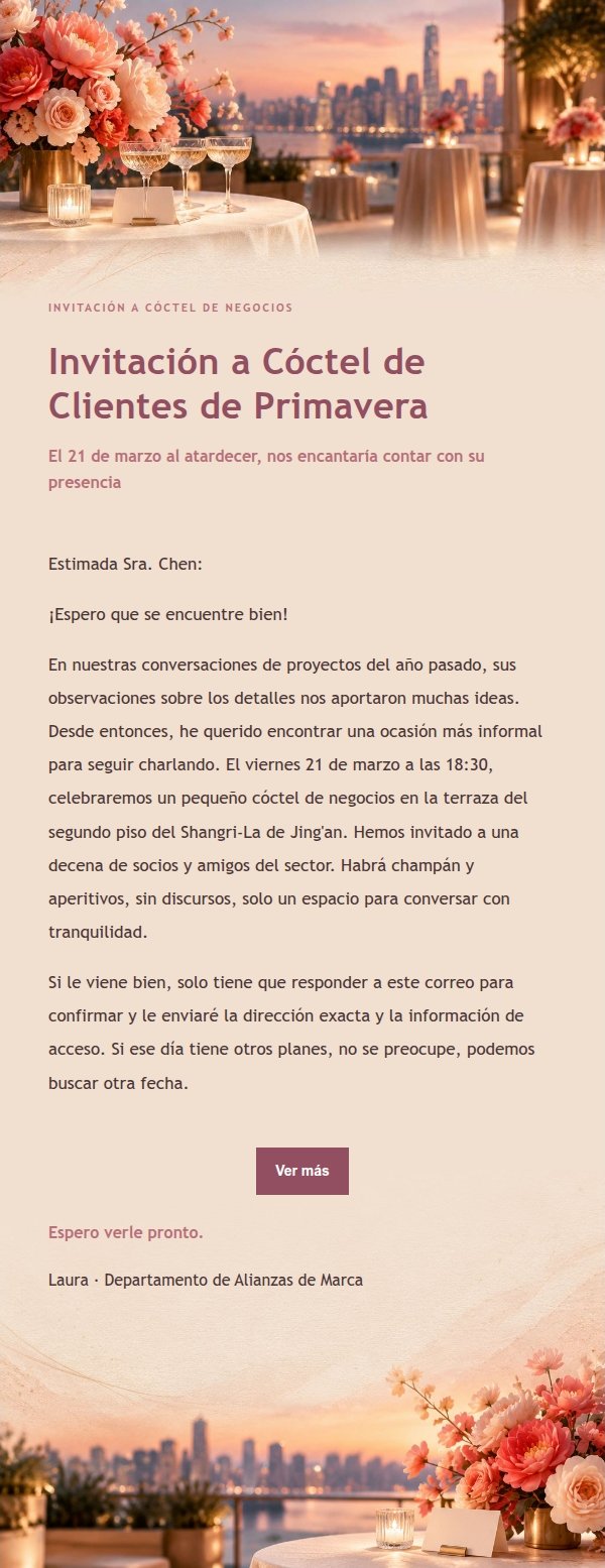Invitación a Cóctel de Negocios Estilo Editorial Rosa
