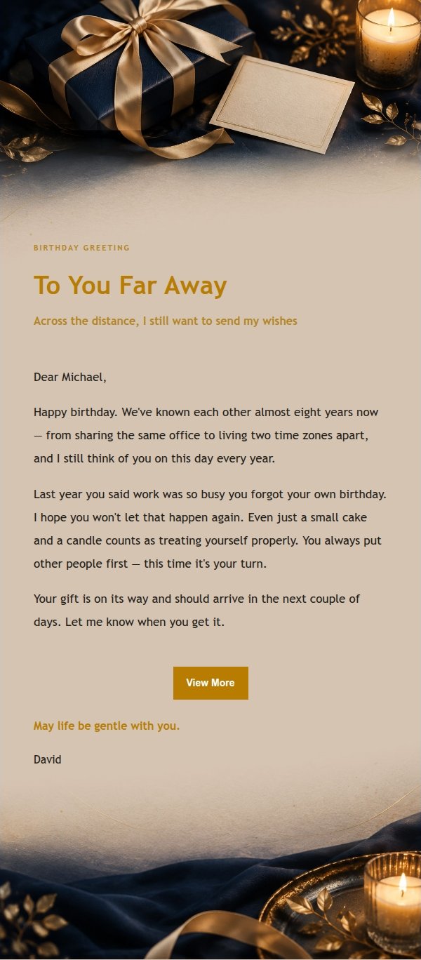 Midnight Blue & Gold Birthday Wish Email 2
