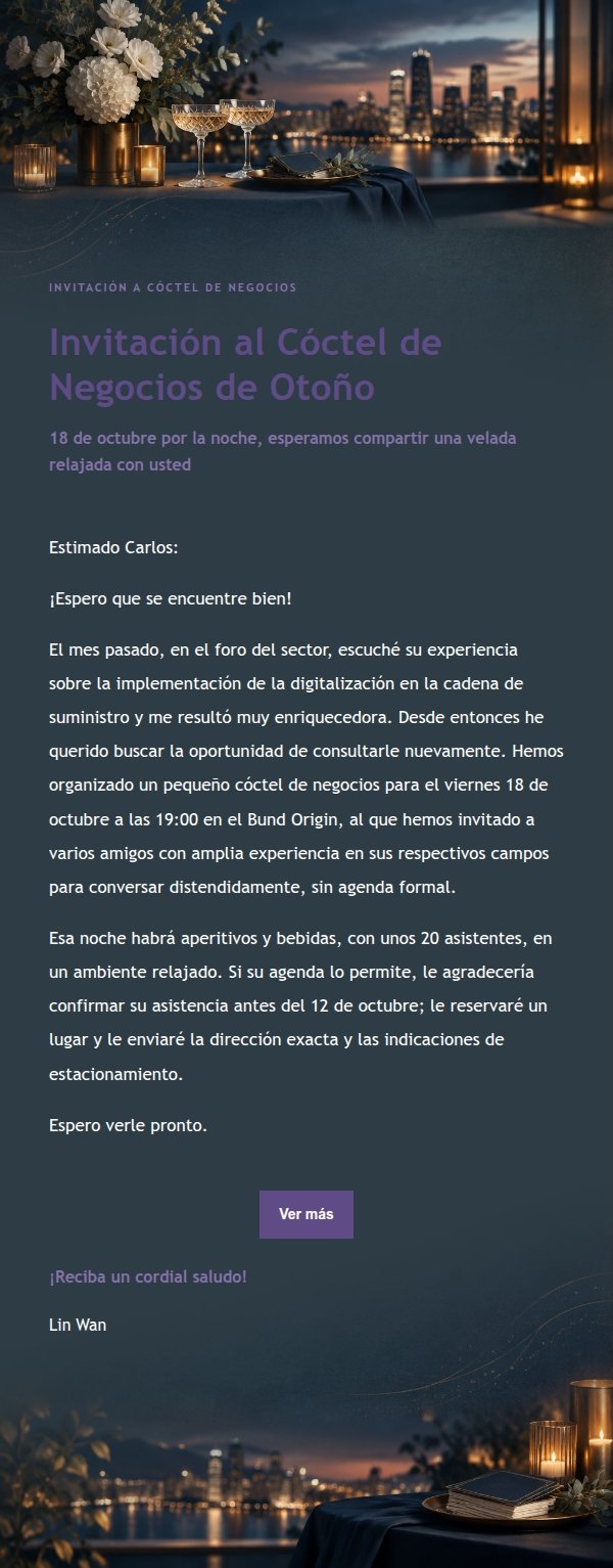 Invitación a Cóctel de Negocios Estilo Lila Tinta