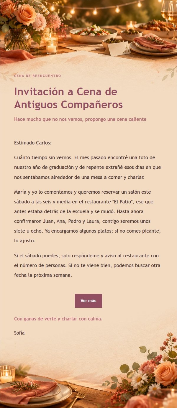Invitación a Cena de Reencuentro Estilo Editorial Rosa