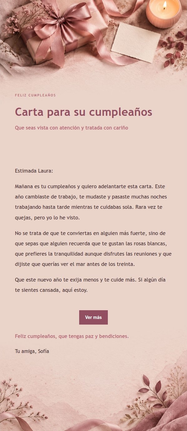 Carta de Cumpleaños Estilo Editorial Rosa