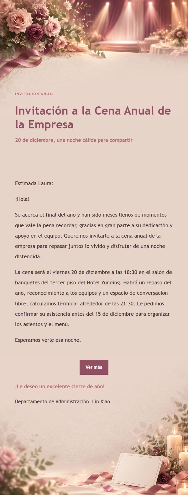 Invitación Anual Estilo Editorial Rosa