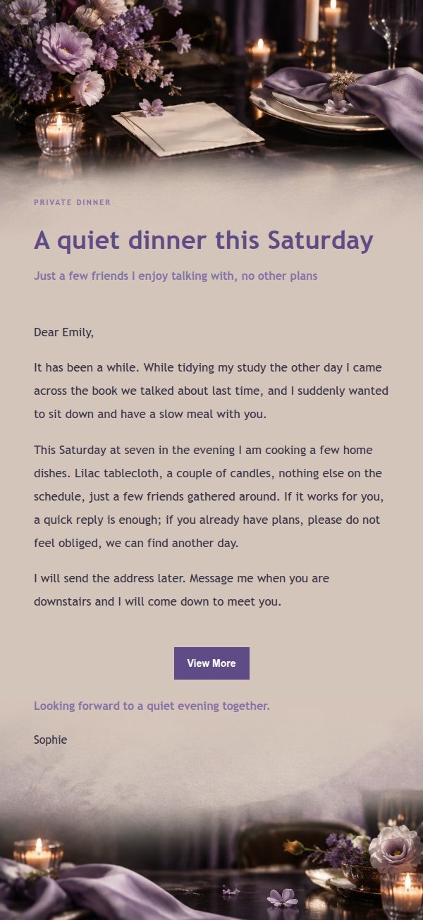 Lilac Ink Private Dinner Invitation