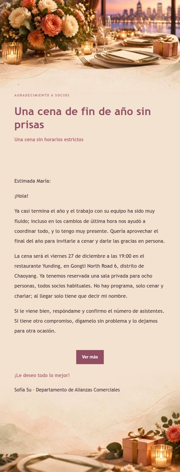 Invitación a Cena de Agradecimiento con Estilo Editorial de Rosas 2