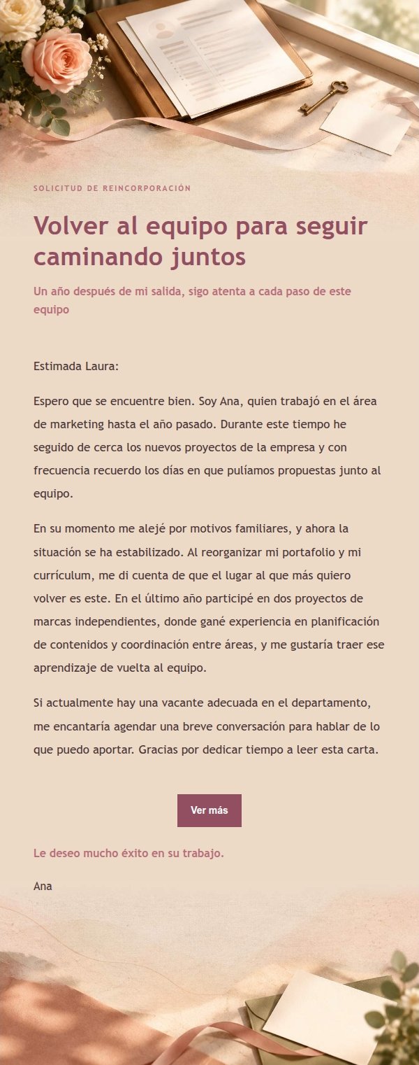 Solicitud de Reincorporación Estilo Editorial Rosa