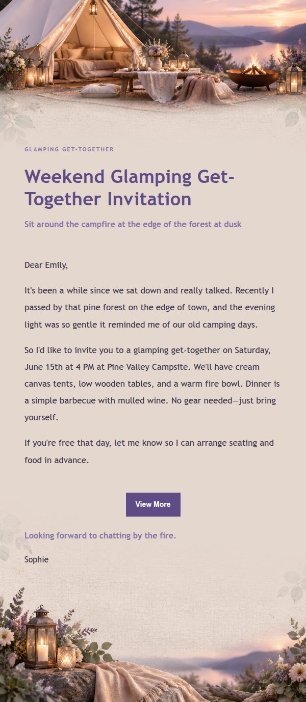 Lilac Glamping Gathering Invitation