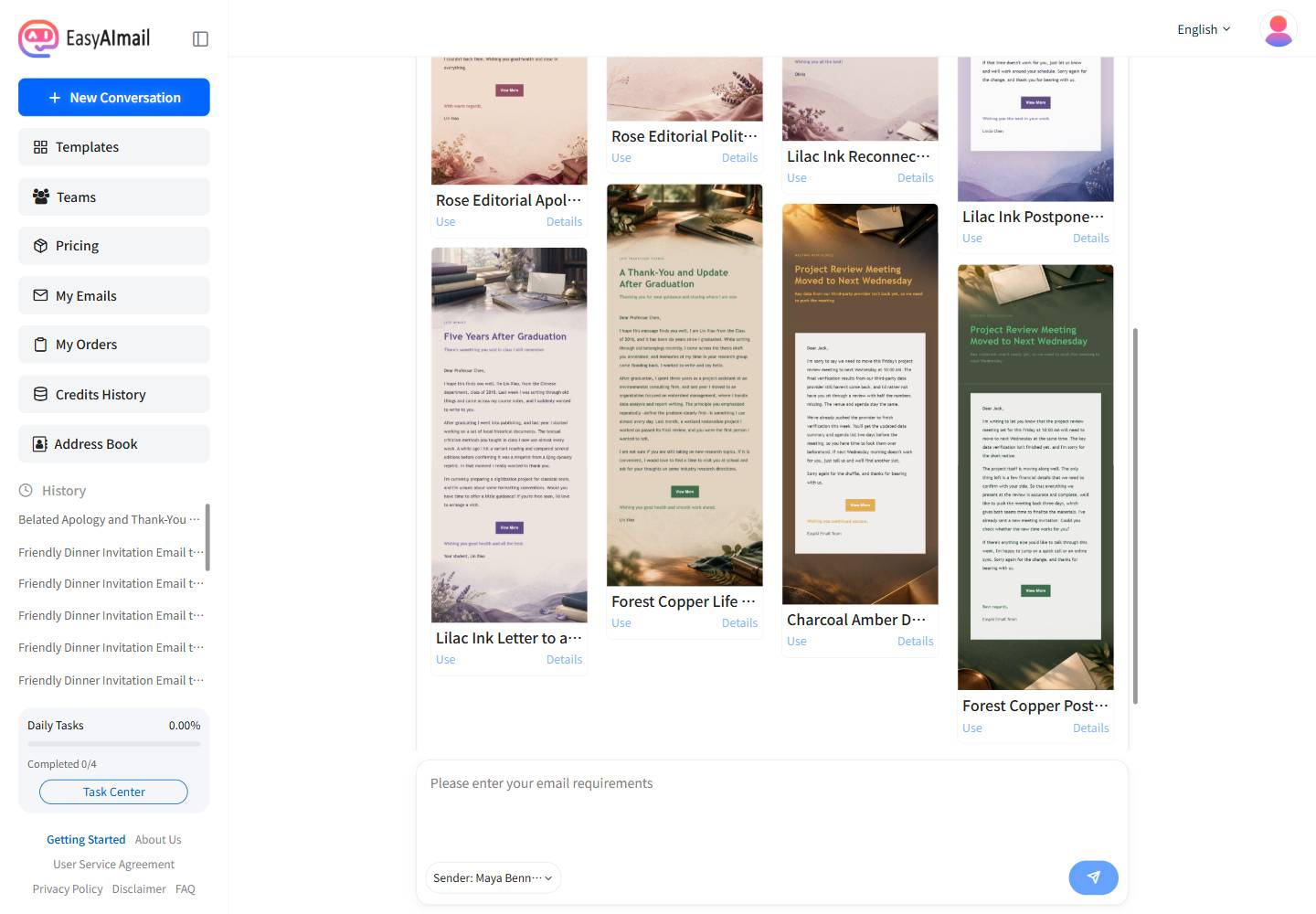Professor apology and thank-you template recommendations in EasyAImail