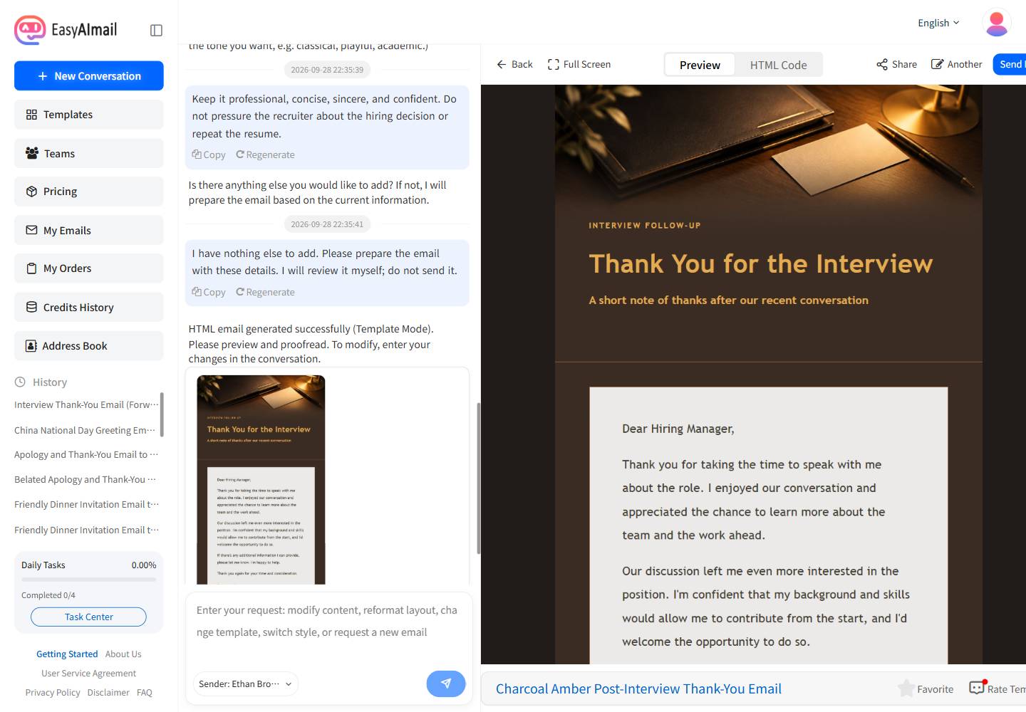 Post-interview thank-you email preview
