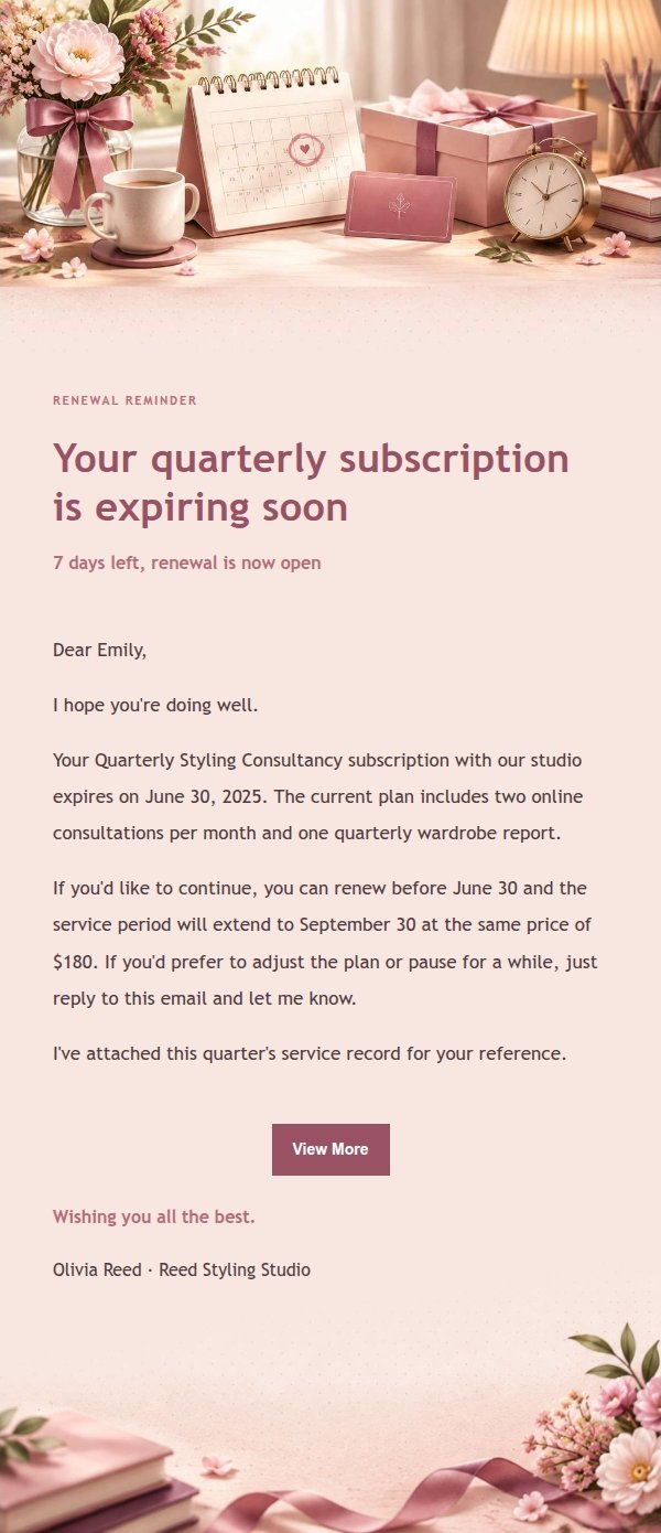 Rose Receipt Renewal Reminder Email