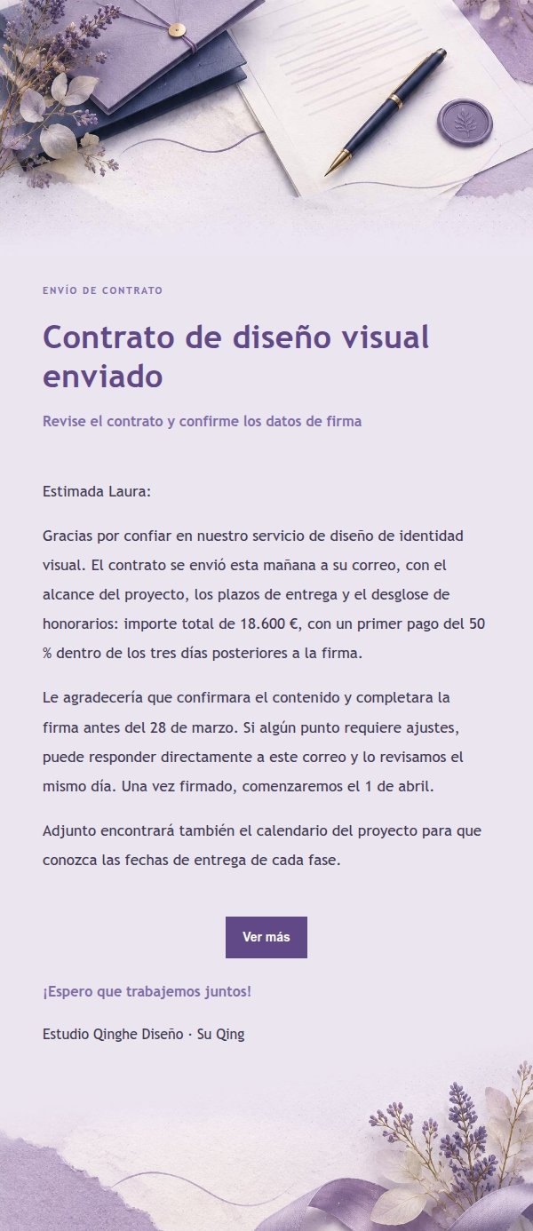 Confirmación de Contrato Estilo Papel Lila