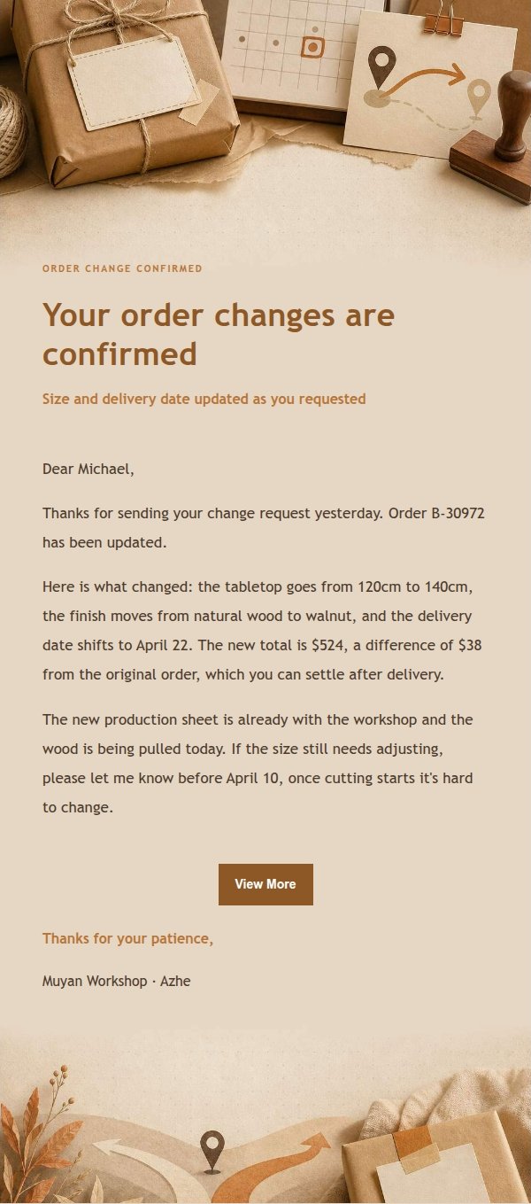 Amber Workbench Order Delay & Change Notice 2