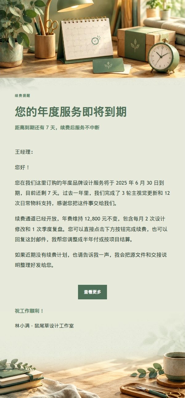 鼠尾草工作室续费到期提醒
