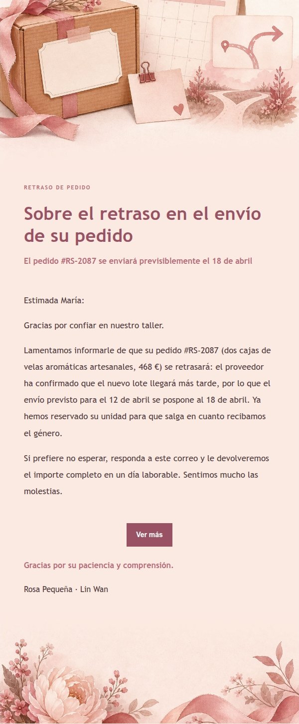 Aviso de Retraso y Cambio de Pedido Estilo Recibo de Rosa