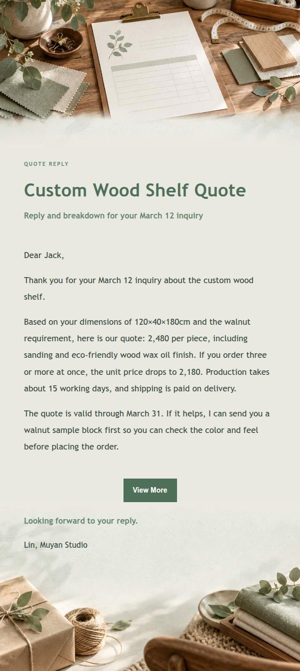 Sage Studio Quote & Inquiry Reply Email