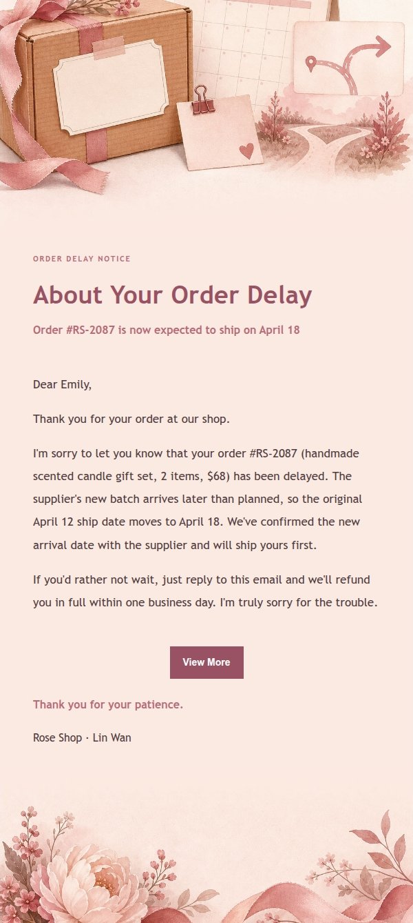Rose Receipt Order Delay & Change Notice