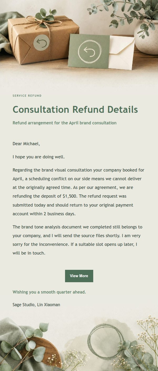 Sage Studio Refund Notice Email 2