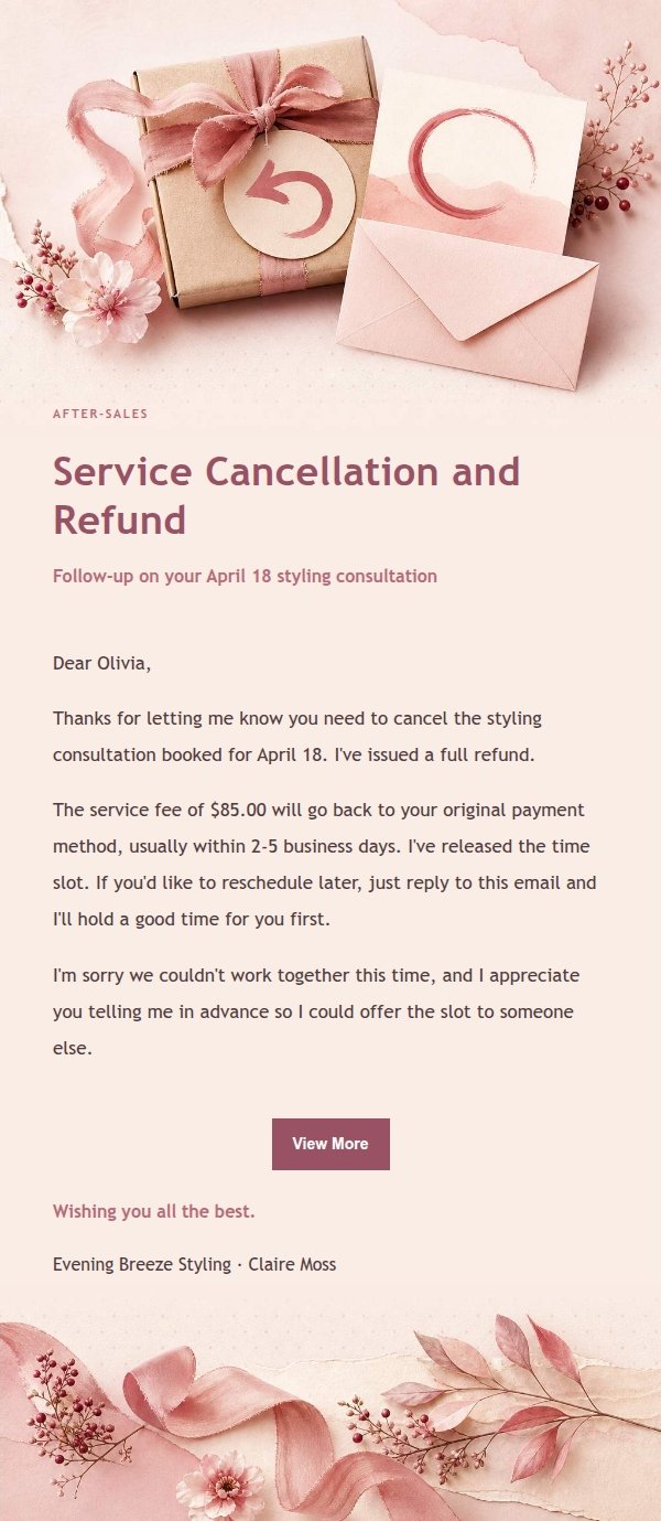 Rose Receipt Refund Notice Email 2
