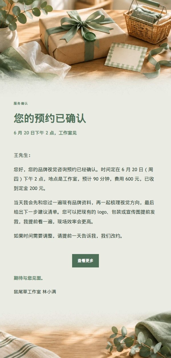 鼠尾草工作室订单确认邮件 2
