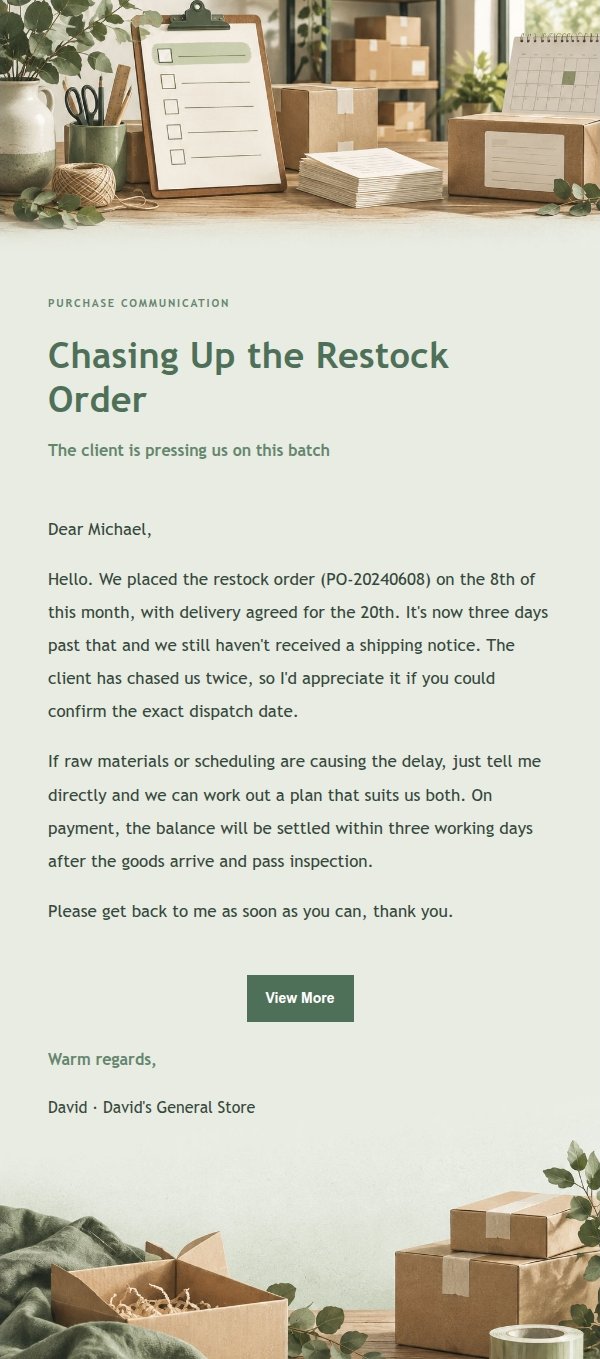 Sage Studio Supplier Delivery Reminder Email 2
