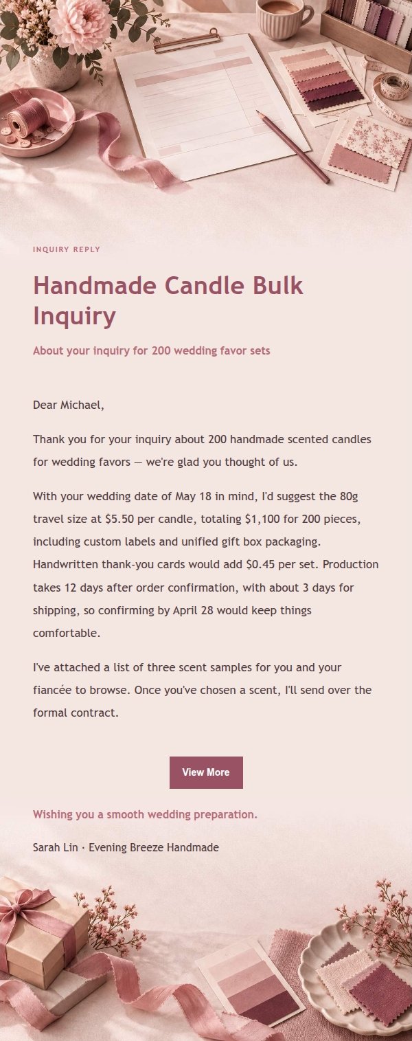 Rose Receipt Quote & Inquiry Reply Email 2