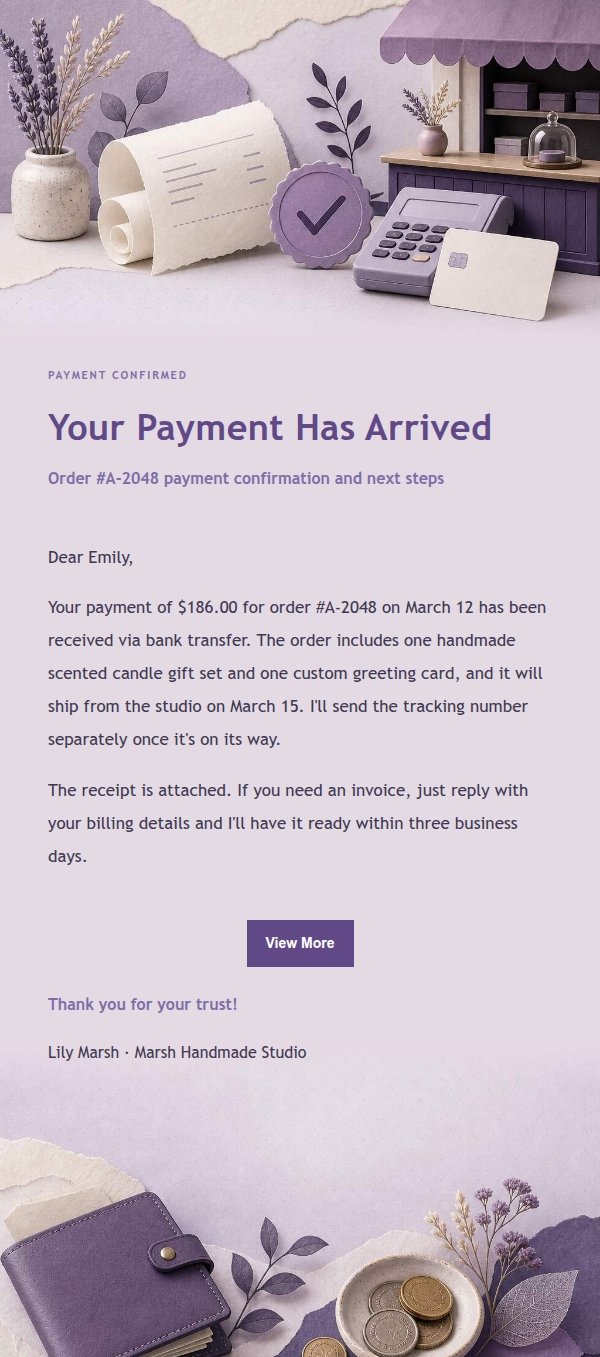 Lilac Paper Payment Receipt Email