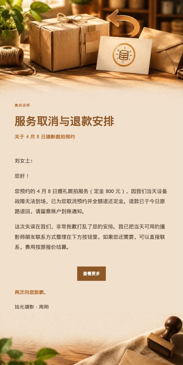 琥珀工作台退款通知邮件 2