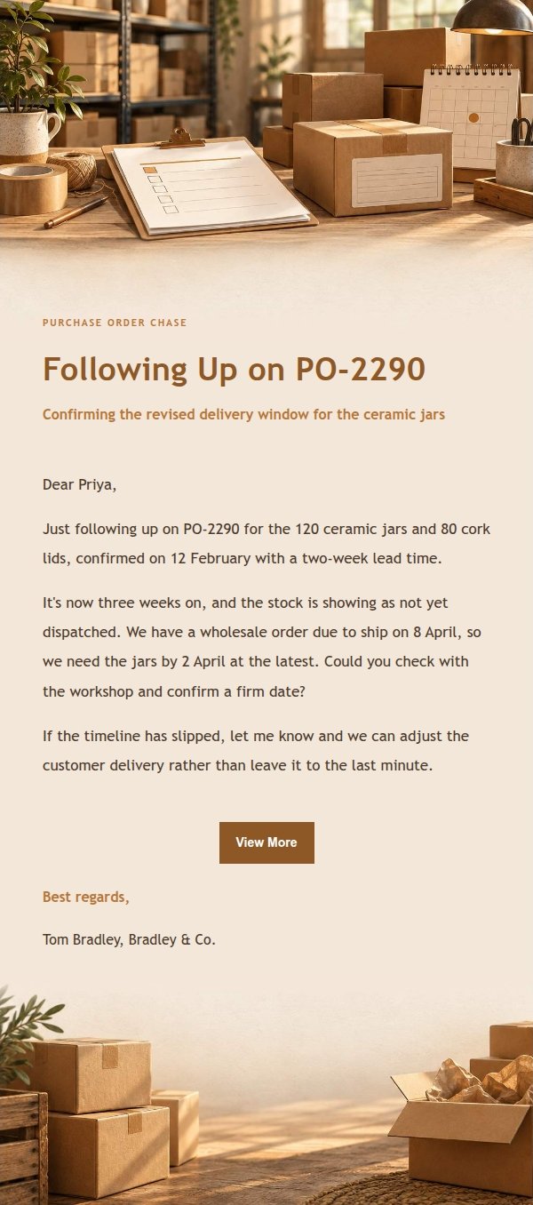 Amber Workbench Supplier Delivery Reminder 2