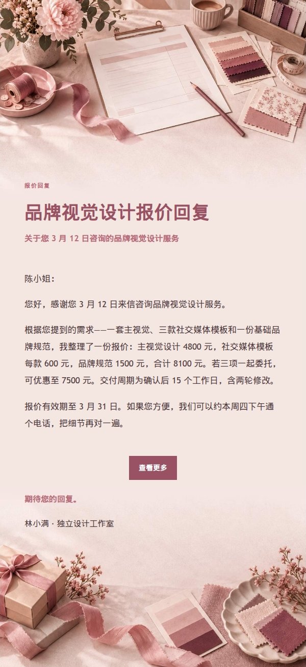 玫瑰收据报价询盘回复邮件