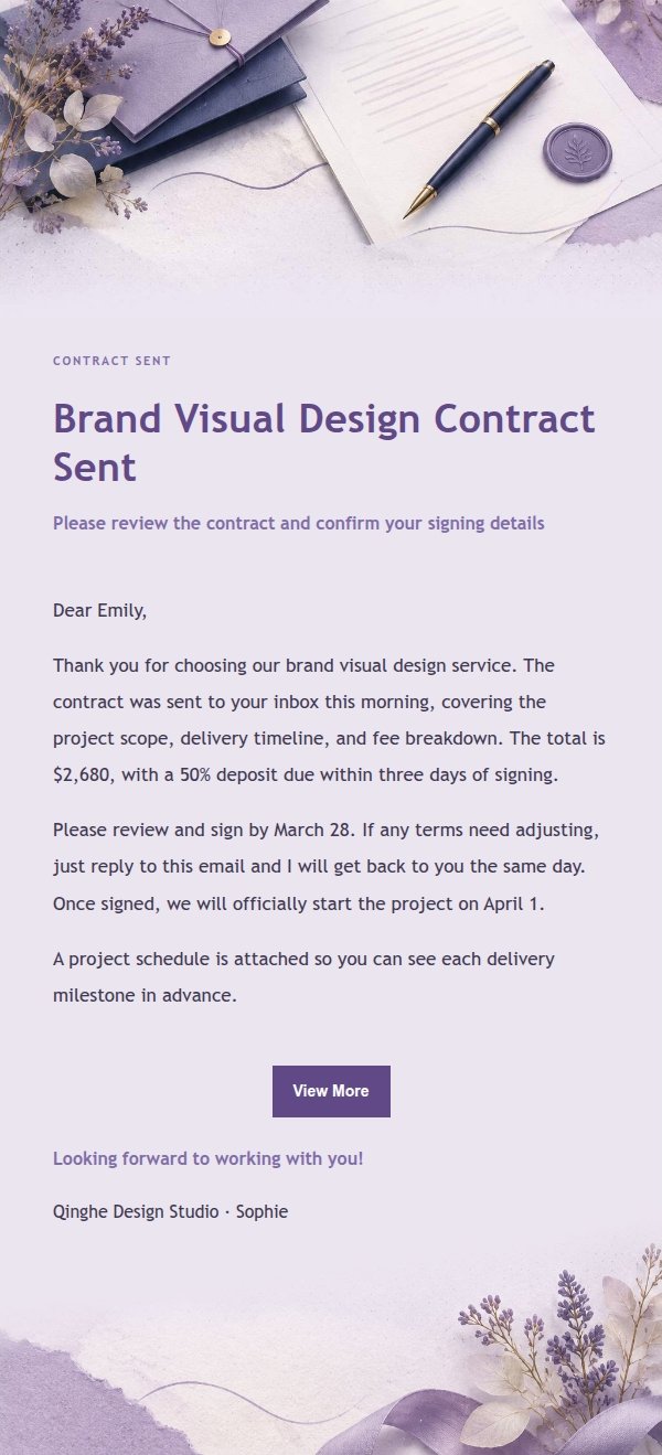 Lilac Paper Contract Signing Confirmation Email