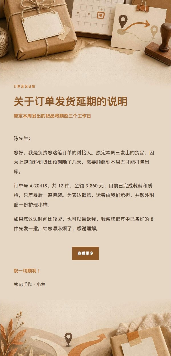 琥珀工作台订单延误变更通知