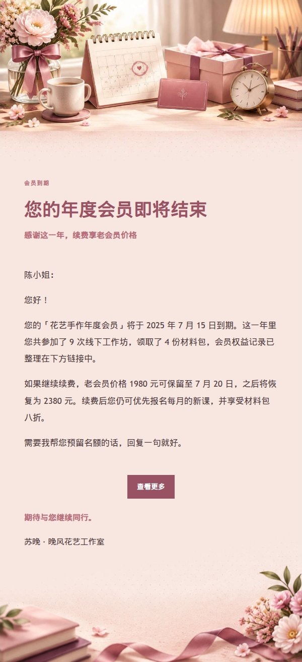 玫瑰收据续费到期提醒邮件 2