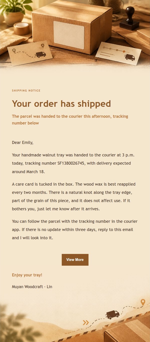 Amber Workbench Shipping Notice