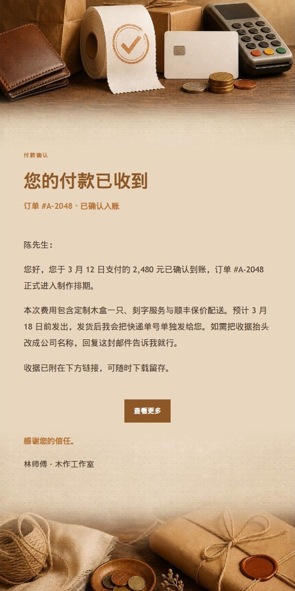 琥珀工作台付款收据邮件