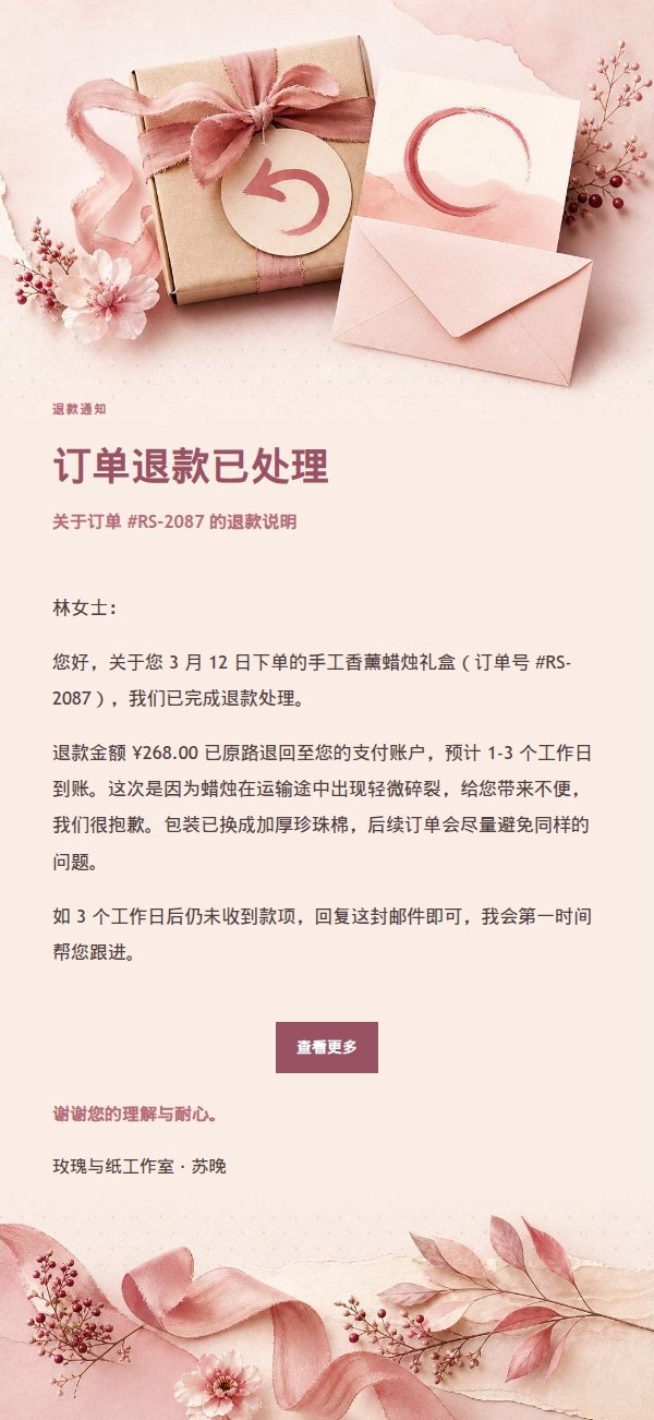 玫瑰收据退款通知邮件