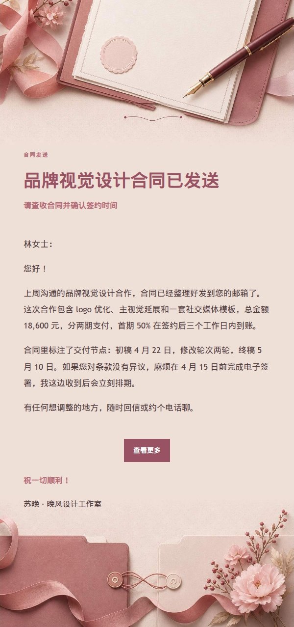 玫瑰收据合同签约确认邮件