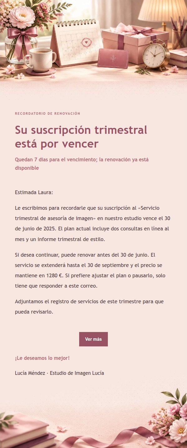 Recordatorio de Renovación Estilo Recibo de Rosa