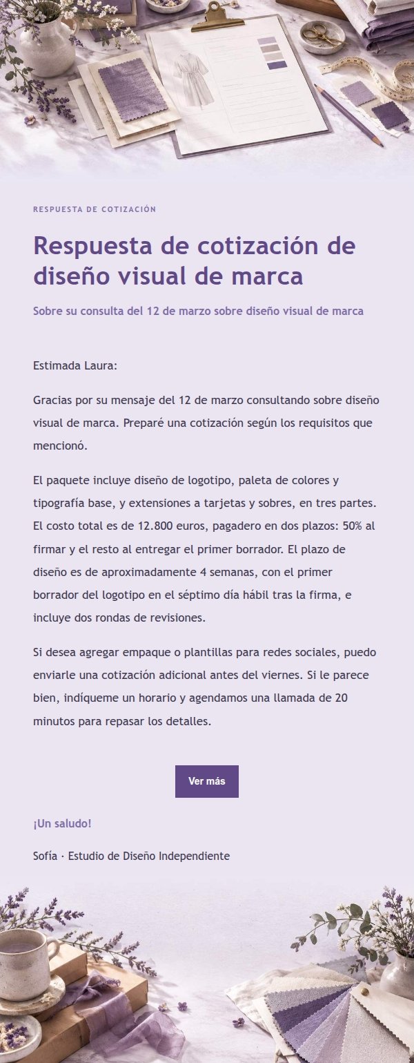 Respuesta de Cotización Estilo Papelería Lila